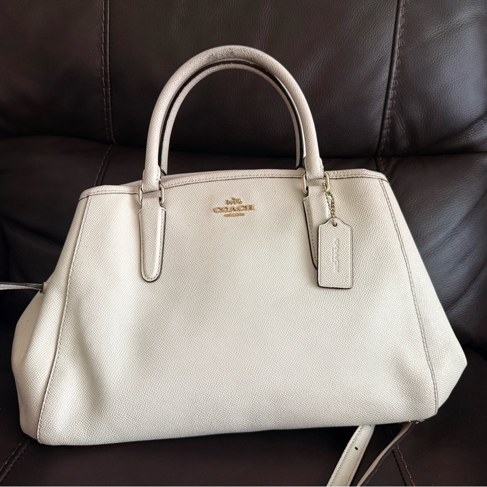 Coach Cream Pebble Leather Satchel with Gold Hardware